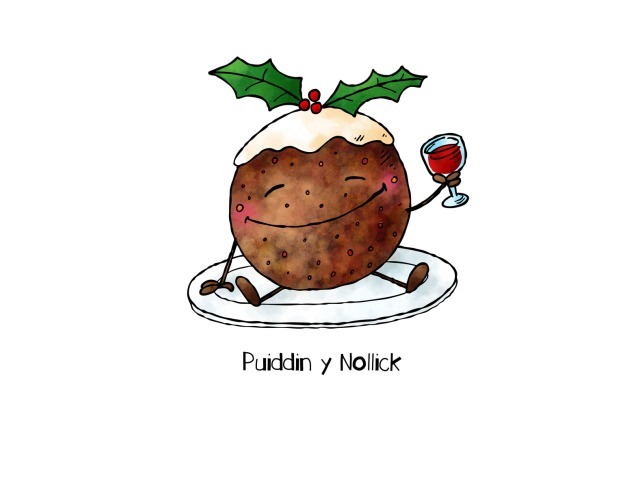 Puiddin y Nollick - Christmas Pudding (Illustration by Mary Cousins, for Culture Vannin)