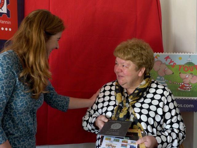 Maxine Cannon, from the Isle of Man Post Office, is delighted with the surprise presentation of the Londeyr award