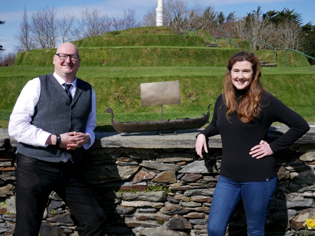 Rob Teare, head of the Manx Language Unit (DESC) and Ruth Keggin Gell, Yn Greinneyder