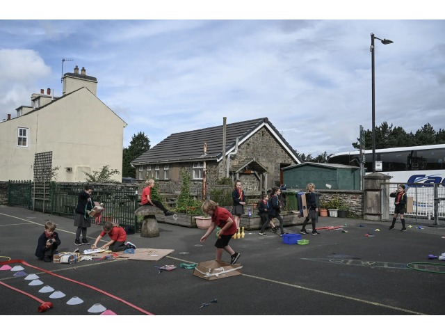 Image of children playing at the Bunscoill Ghaelgagh - credit: Mary Turner for the New York Times